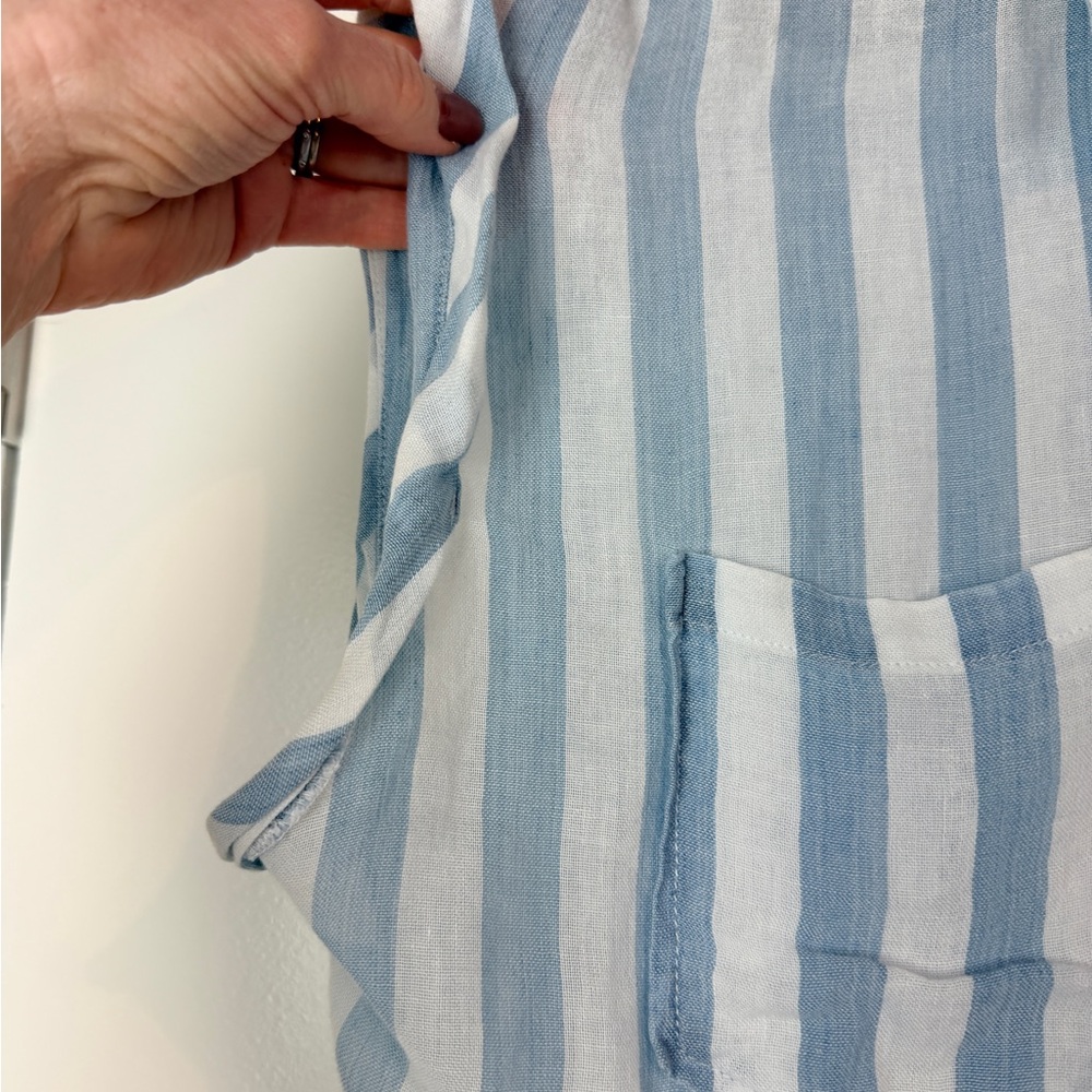 Kut from the Kloth blue stripe linen blend button up shirt sz Large - Picture 2 of 6